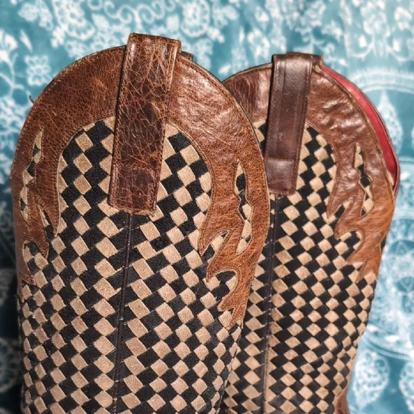 Macie Bean Brown and Black Checkered Cowgirl Boots - Picture 8 of 9